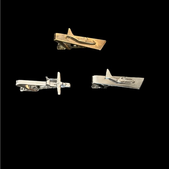 Vintage Tie Clasps Silver & Gold Tone Prop Planes Lot of 3 - Picture 2 of 9